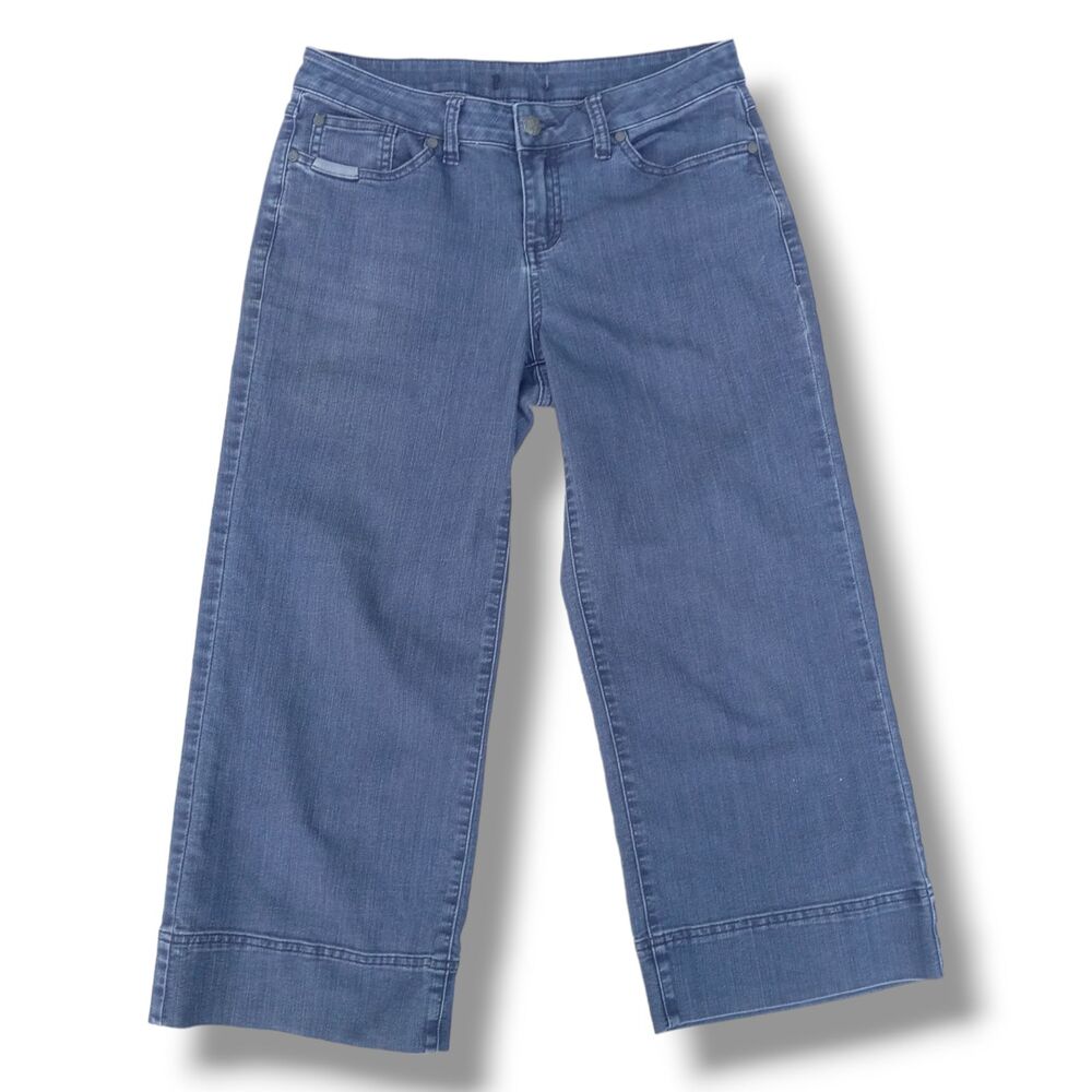 Prana Wide Leg Crop Jeans-Size Large-Waist 32-Pockets-Stretch-Organic Cotton
